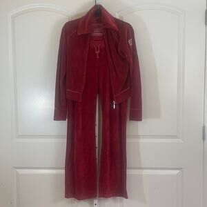 Espirit Y2K Retro Velour Tracksuit - No Size Tag - Red